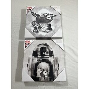 Star Wars Wall Art 2-piece Canvas Set R2D2 and Yoda 8"x10" NEW Black & White